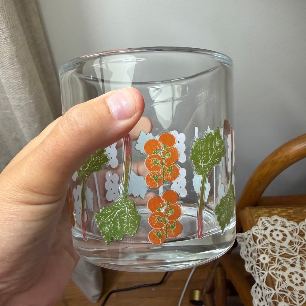 Vintage Garden Vegetable Rocks Glass Tomato Rhubarb Farmhouse Kitchen Decor